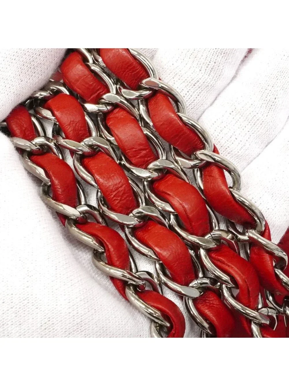 Chanel Shoulder Bag Quilted Lambskin Red Silver